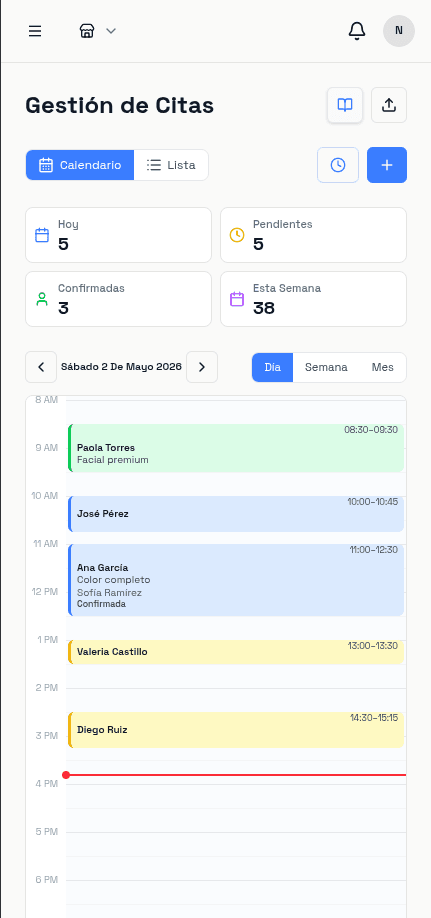Vista de día del calendario en la app móvil de Chambifly